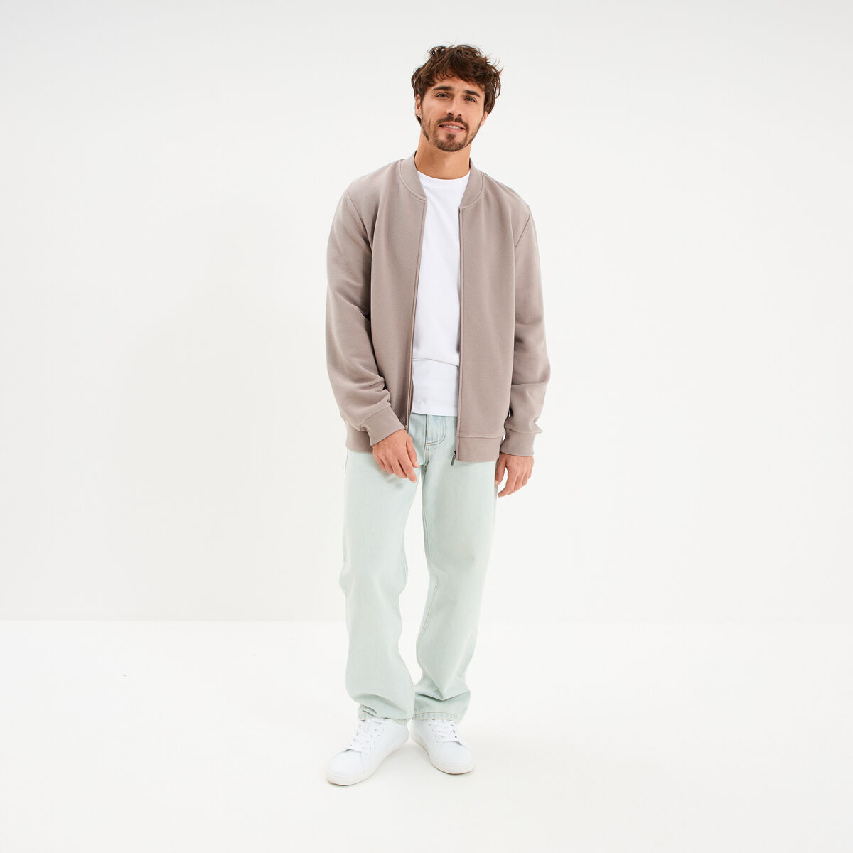 Jean relaxed 5 poches coton denim bleach homme