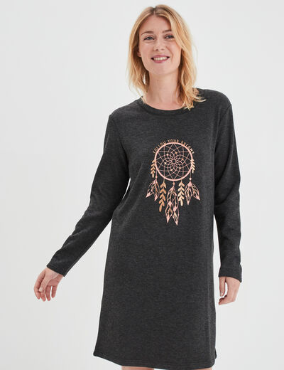 Chemise de nuit t-shirt col rond gris foncé femme