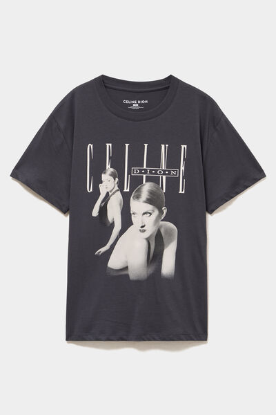 T-shirt droit coton C&eacute;line Dion gris fonc&eacute; femme
