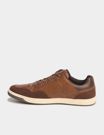 Tennis basses &agrave; lacets marron cognac homme