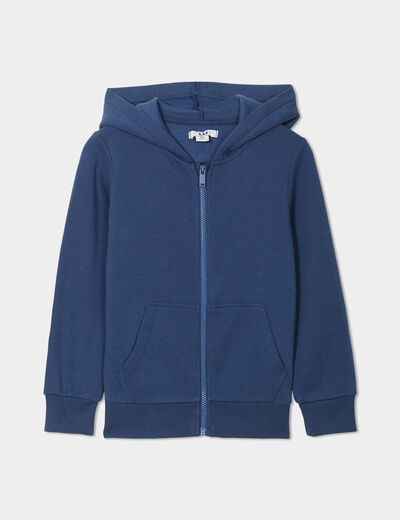 Sweat zipp&eacute; &agrave; capuche molleton bleu fonc&eacute; gar&ccedil;on