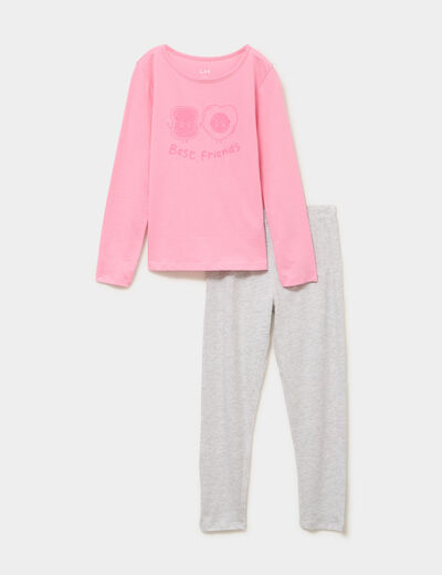 Ensemble pyjama t-shirt pantalon coton rose fille