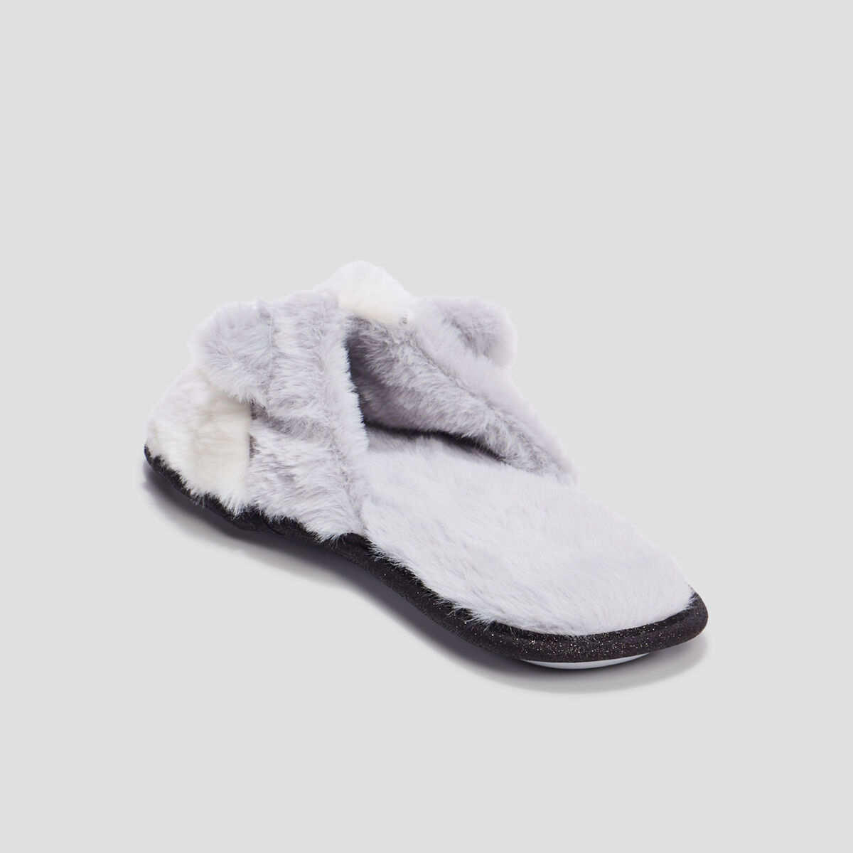 Chaussons mules fausse fourrure gris femme