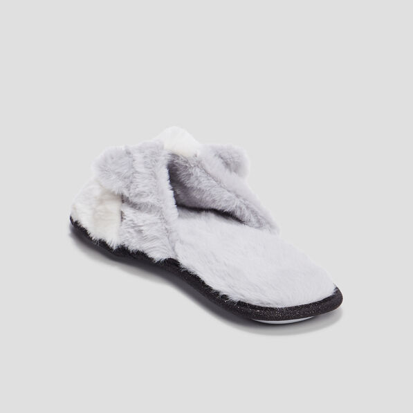 Chaussons mules fausse fourrure gris femme