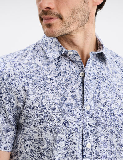 Chemise droite manches courtes coton ecru homme
