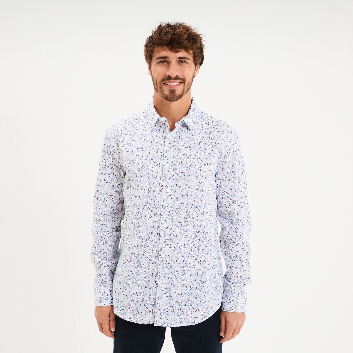 Chemise ajust&eacute;e manches longues beige homme