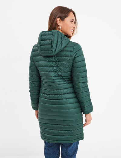 Doudoune mi-longue ajustée à capuche vert foncé femme