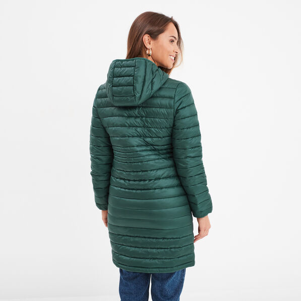 Doudoune mi-longue ajustée à capuche vert foncé femme