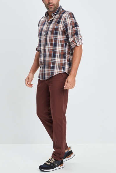 Chemise droite manches longues marron cognac homme