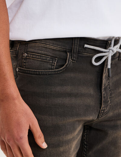 Bermuda droit &agrave; coulisse en jean denim noir homme