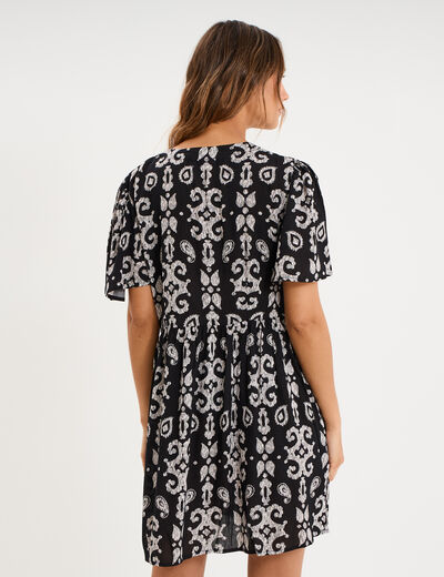 Robe fluide genou col en V noir femme