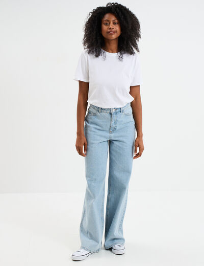 Jeans large coton denim triple stone femme