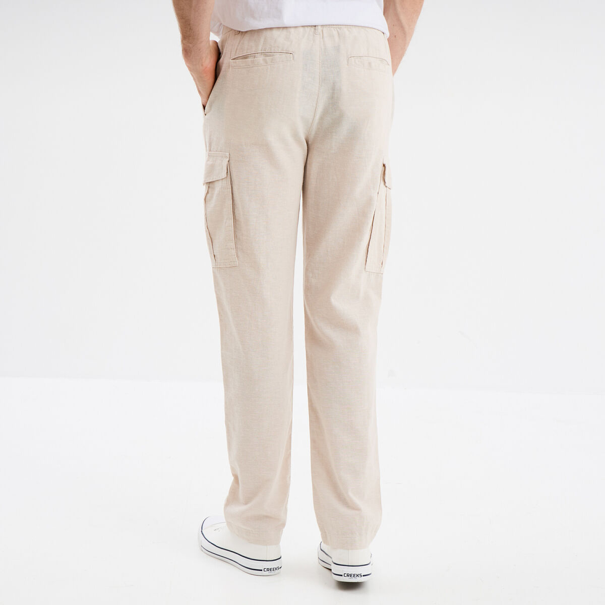 Pantalon cargo en lin m&eacute;lang&eacute; gris clair homme