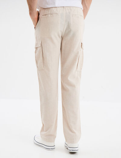 Pantalon cargo en lin m&eacute;lang&eacute; gris clair homme