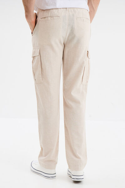 Pantalon cargo en lin m&eacute;lang&eacute; gris clair homme