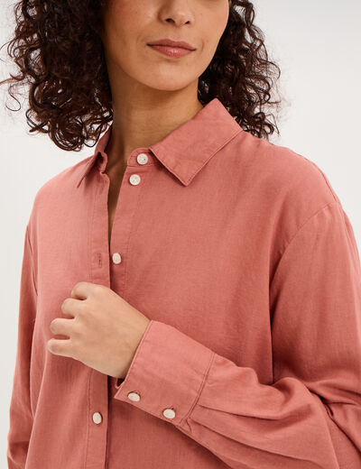 Chemise oversize lin m&eacute;lang&eacute; terracotta femme