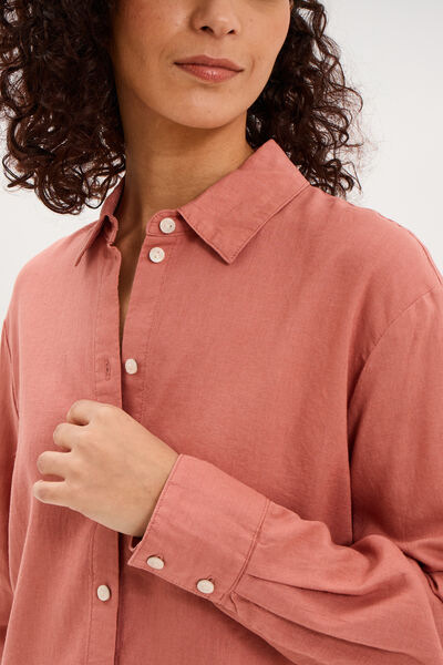 Chemise oversize lin m&eacute;lang&eacute; terracotta femme