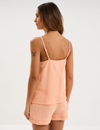 Haut de pyjama d&eacute;bardeur gaze de coton rose clair femme