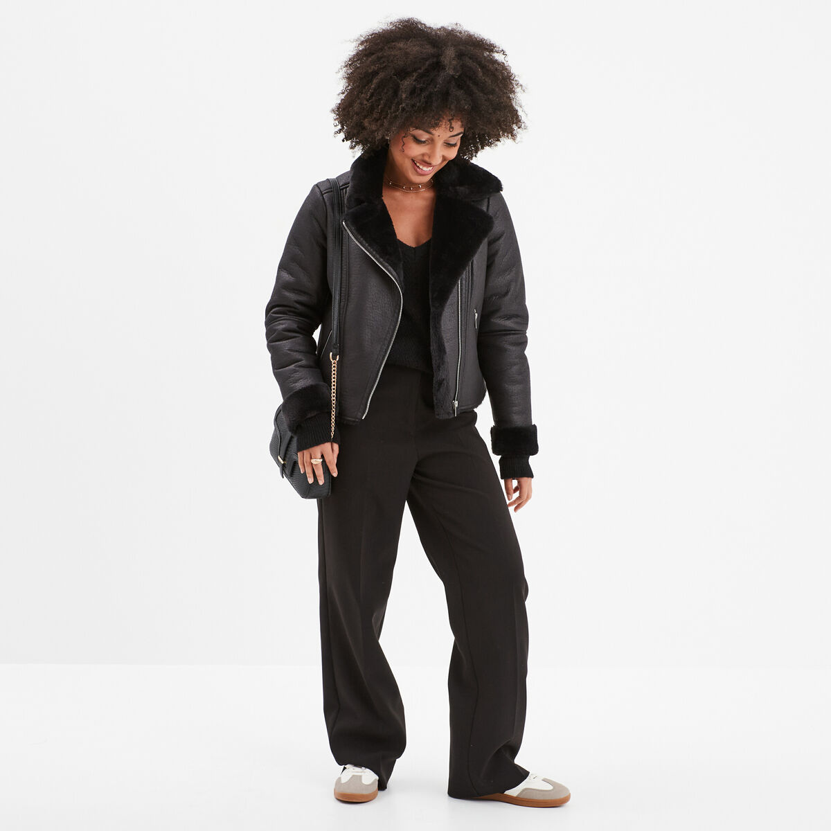 Pull col réversible noir femme