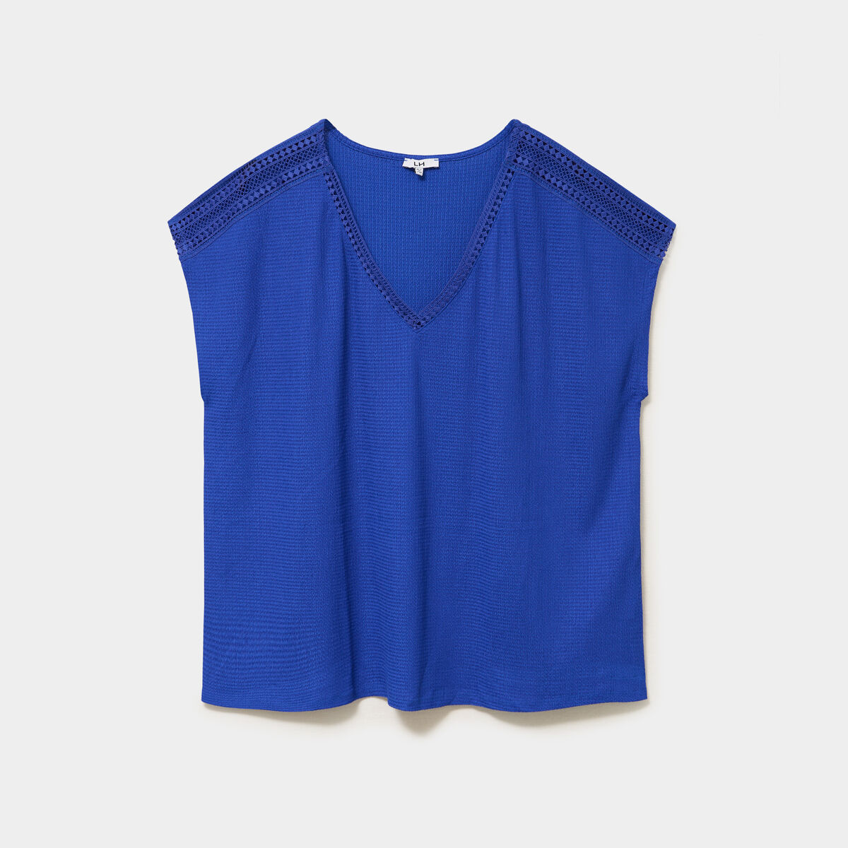T-shirt bandes dentelle col en V bleu electrique femme grande taille