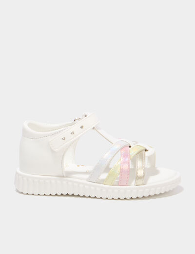 Sandales brides crois&eacute;es semelle souple blanc fille