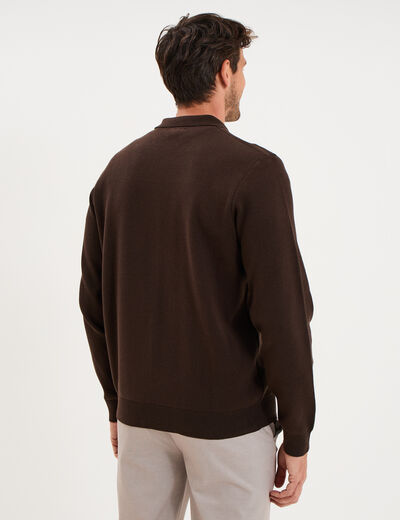 Gilet zipp&eacute; en maille manches longues marron fonc&eacute; homme