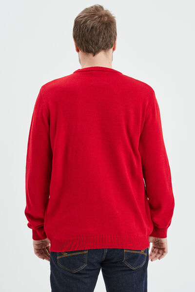 Pull de Noël détails fausse fourrure rouge homme