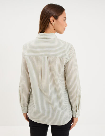 Chemise manches ajustables 1 poche coton vert clair femme