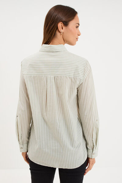 Chemise manches ajustables 1 poche coton vert clair femme