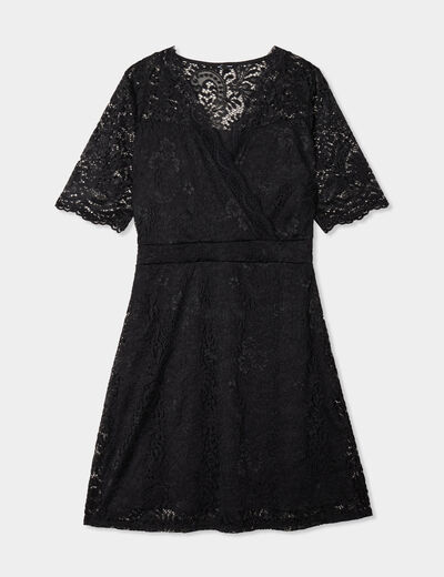 Robe courte dentelle manches courtes noir femme