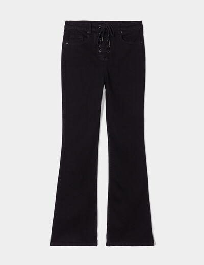 Pantalon flare avec lacets denim noir femme
