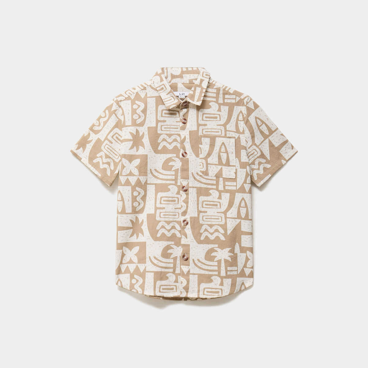 Chemise droite manches courtes coton sable gar&ccedil;on