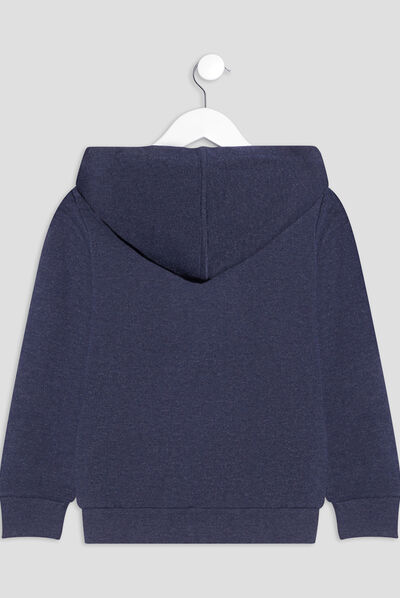 Sweat zippé molletonné à capuche bleu garçon