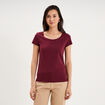 T-shirt coton col rond manches courtes bordeaux femme