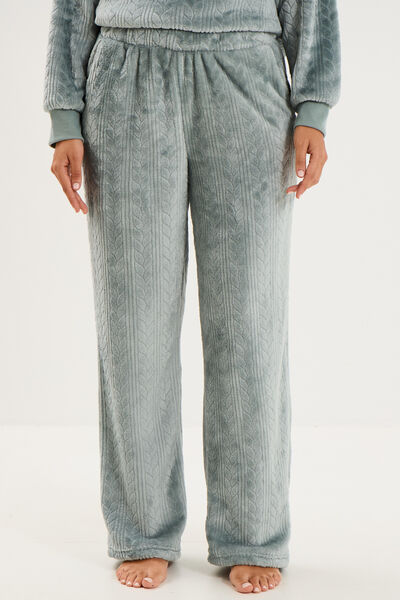 Pantalon effet polaire d&eacute;tails torsades bleu gris femme
