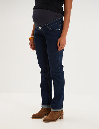 Jeans grossesse droit avec bandeau denim brut femme maternit&eacute;