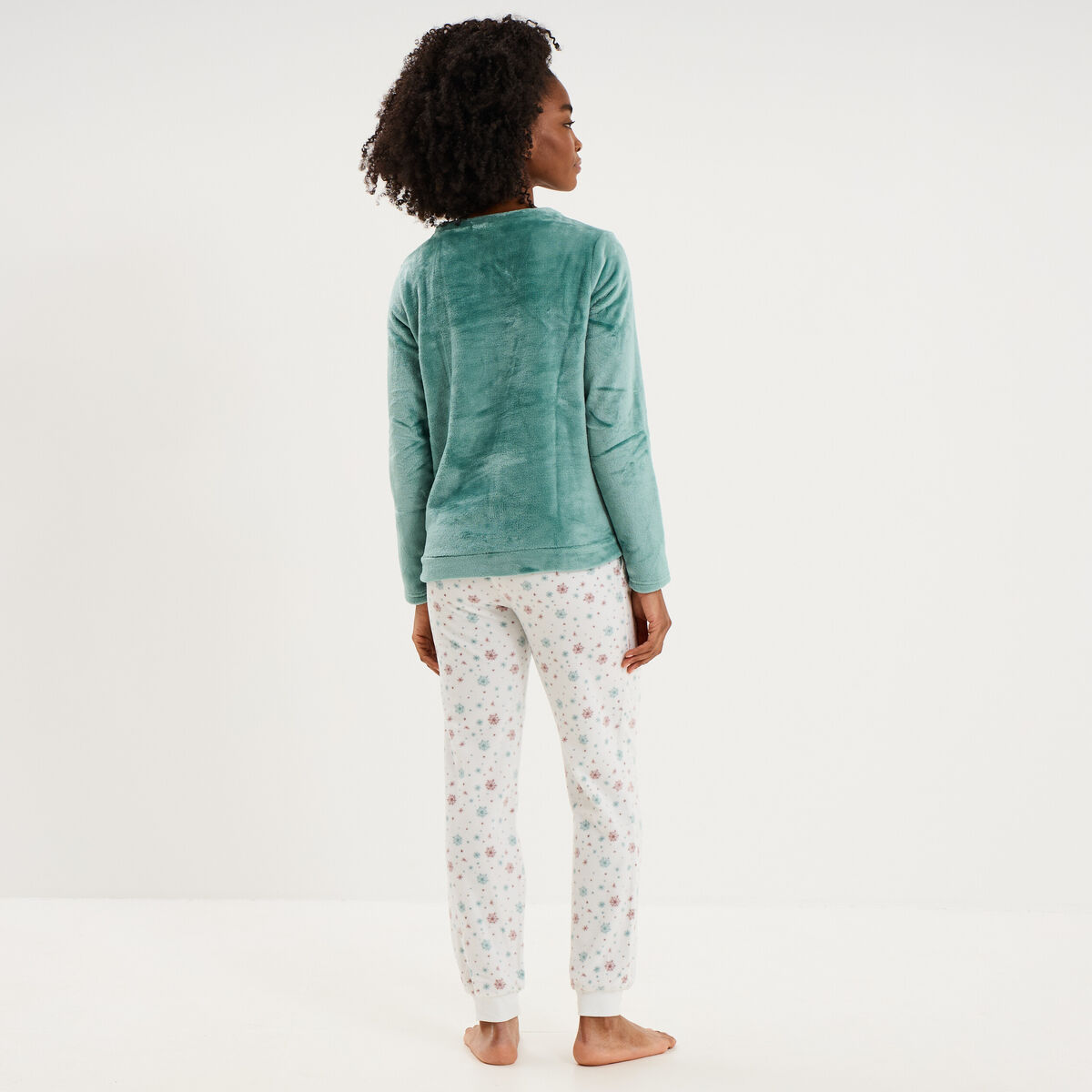 Ensemble pyjama pantalon effet velours bleu gris femme