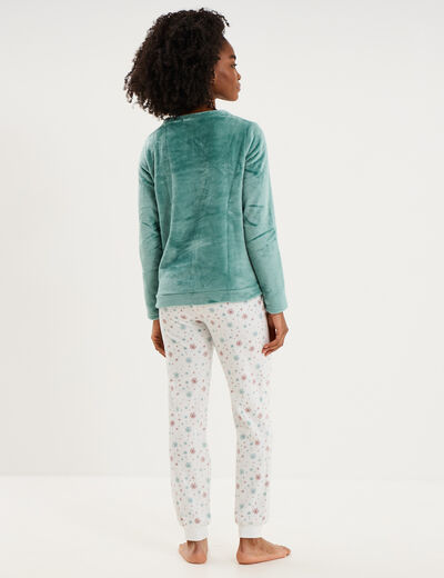 Ensemble pyjama pantalon effet velours bleu gris femme
