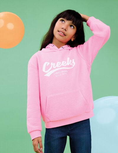 Sweat à capuche hoodie 1 poche Creeks rose fluo fille