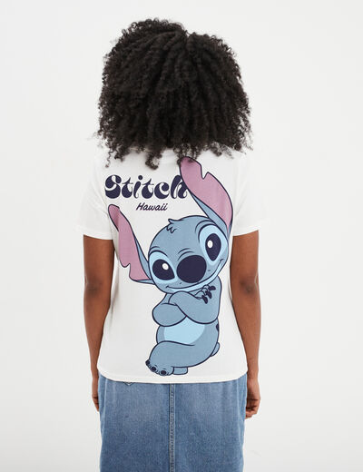 T-shirt manches courtes coton Stitch ivoire femme