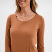 T-shirt coton col rond manches longues marron clair femme