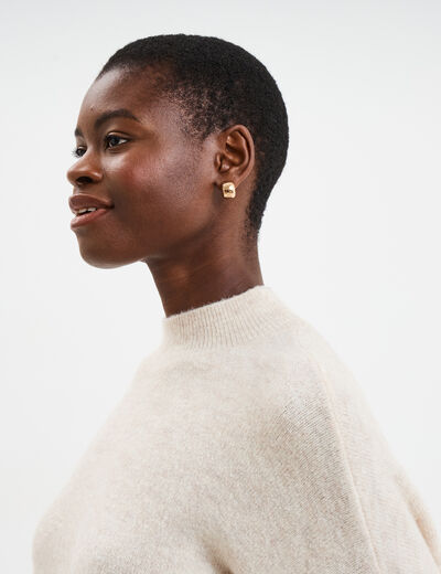 Pull manches bouffantes col montant ecru femme