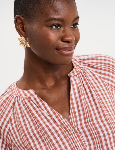 Blouse oversize col tunisien coton terracotta femme