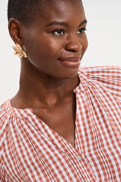 Blouse oversize col tunisien coton terracotta femme