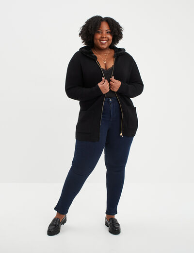 Gilet zippé avec col fausse fourrure noir femme grande taille