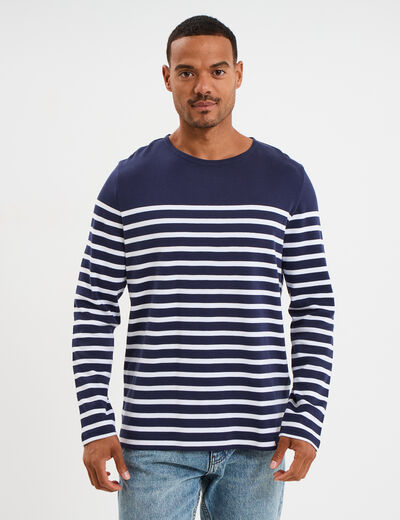 T-shirt manches longues coton bleu marine homme