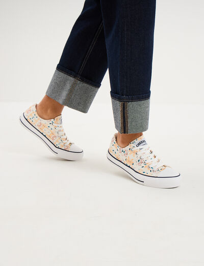 Tennis basses en toile &agrave; lacets jaune femme