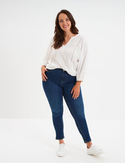 Blouse broderie anglaise manches 3/4 blanc femme grande taille