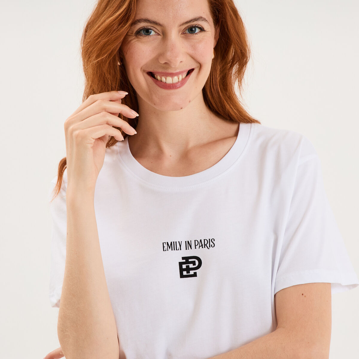 T-shirt col rond coton Emily in Paris blanc femme