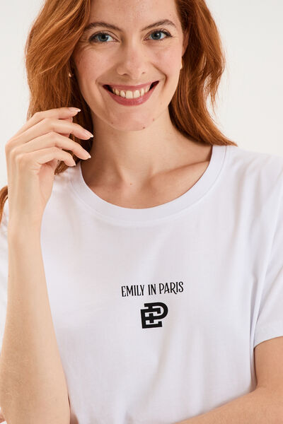 T-shirt col rond coton Emily in Paris blanc femme